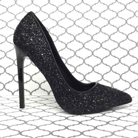 Shoes - Black Shimmering Heels